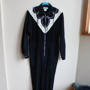 Vintage 80's Saint Germain Paris Womens Black Corduroy Jumpsuit With Belt 36 M